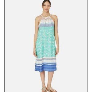 prAna Parisol Midi Dress Aqua Canopy Sleeveless Halter Size Medium Sundress